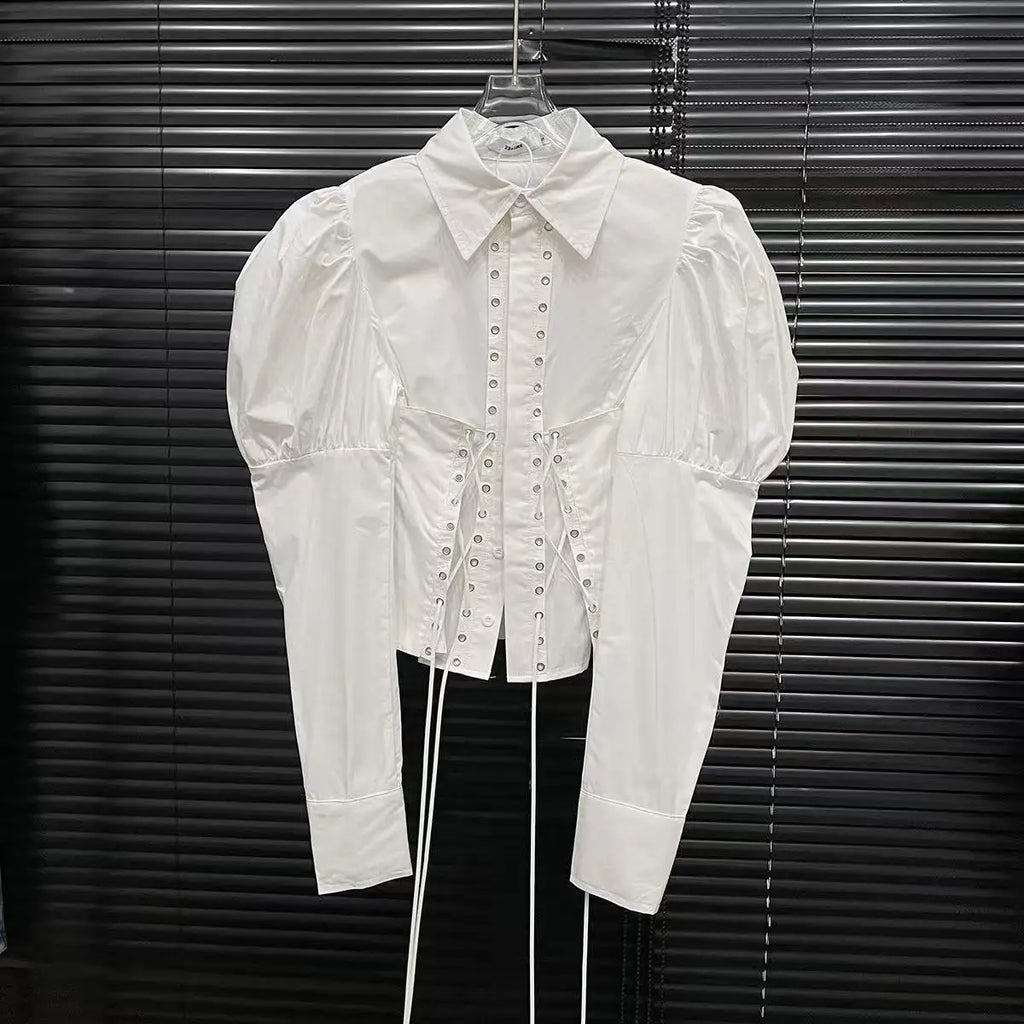Women's Bandage Design Lantern Sleeves Blouse