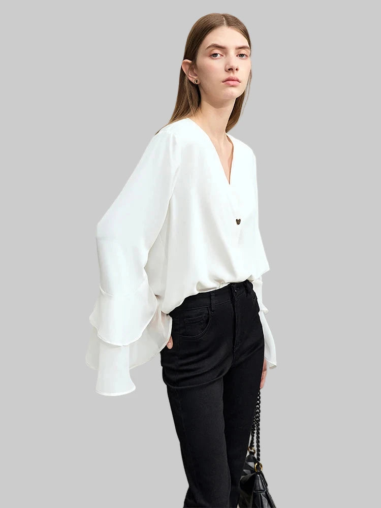 Women's Chiffon V-neck Double-layer Butterfly Sleeve Retro Blouse