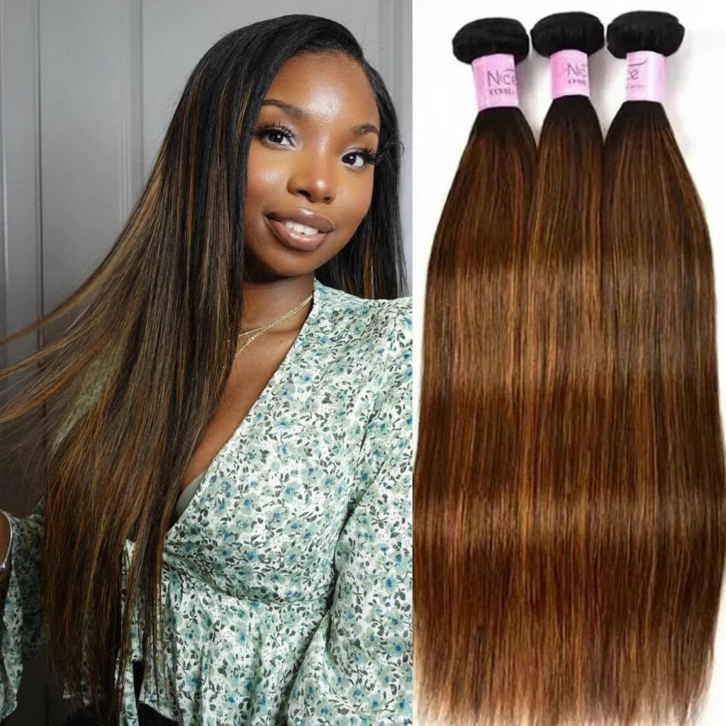 Balayage Straight Hair Bundles Pre Colored Sew Extensions