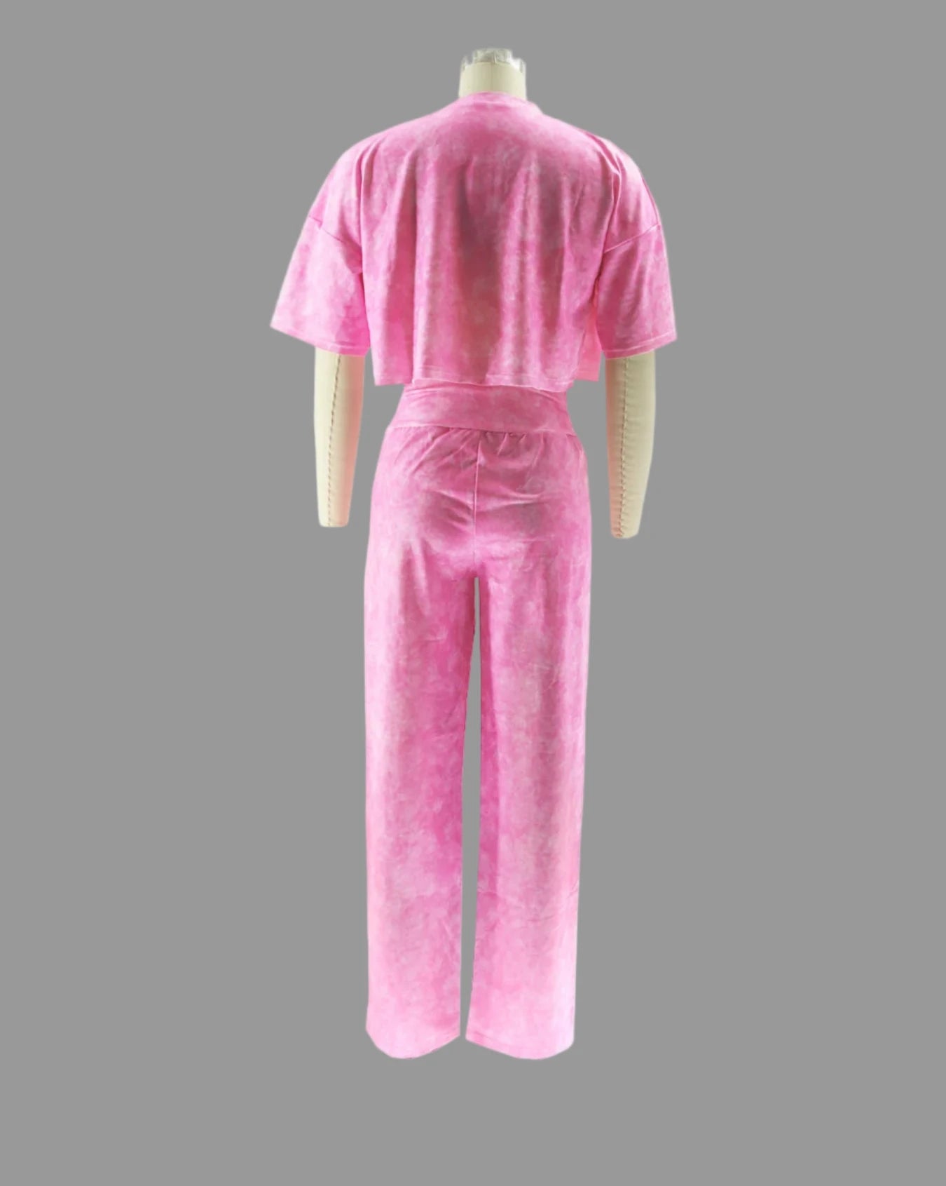 Women's Tie Dye Print O-neck Short  Sleeve Crop Top & Pants Set