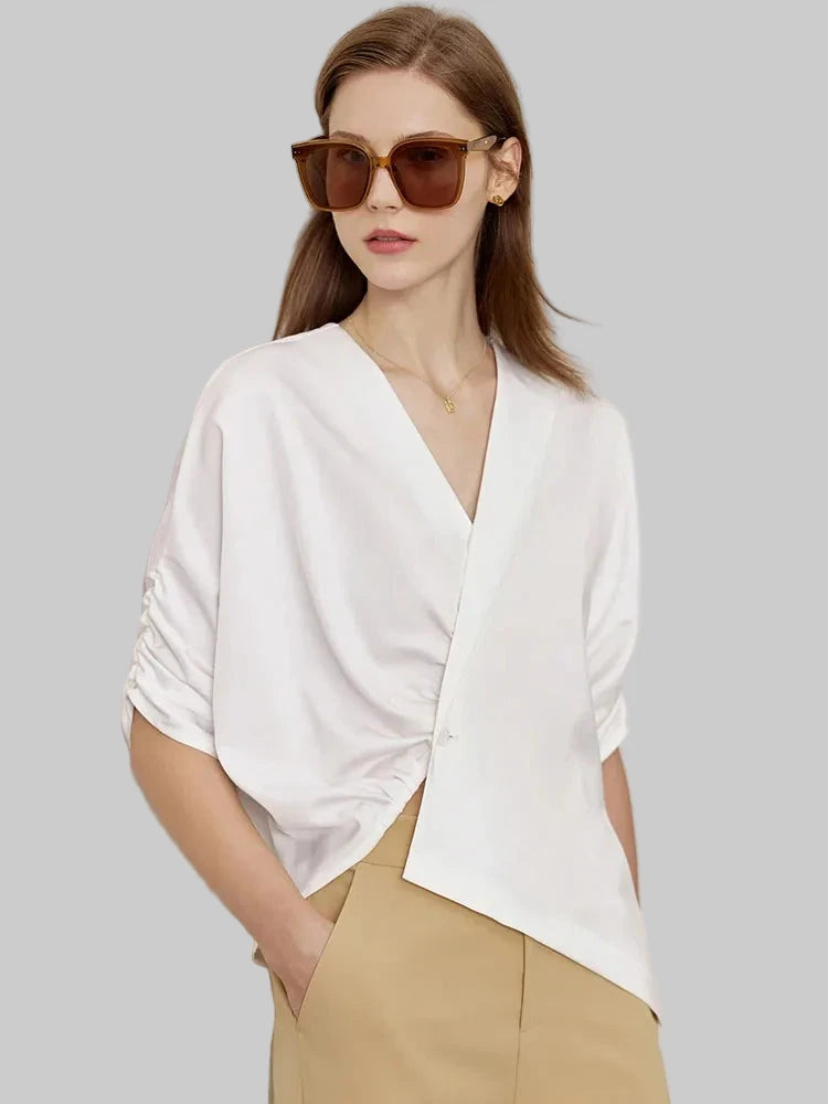 Women’s Solid Half Sleeve Loose V Neck Blouse