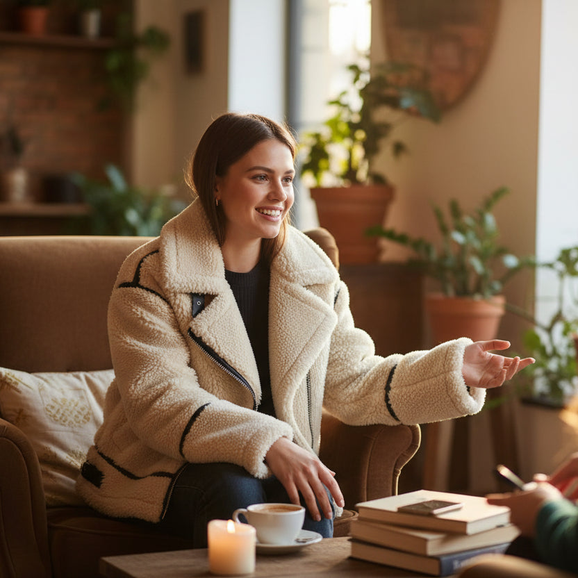 Artificial Fur Effect Motorcycle Jacket Coat