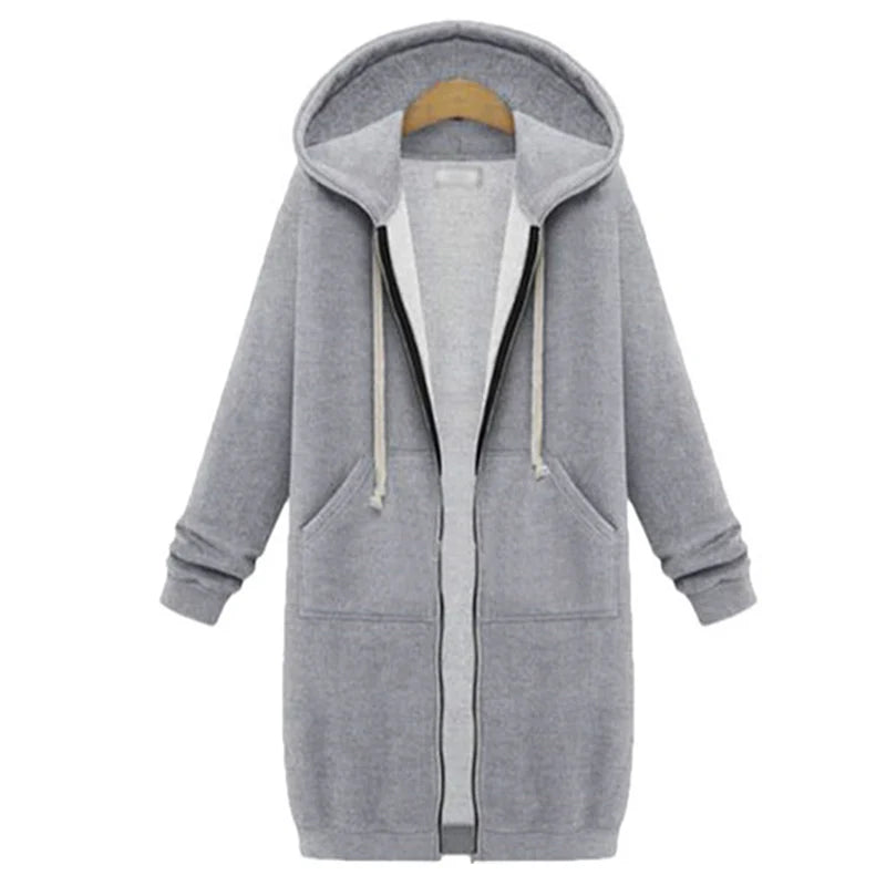 Long Hoodie Sweatshirt Coat Zip Up