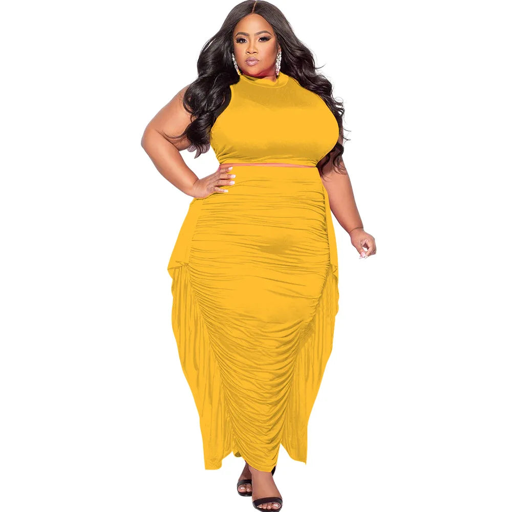 Plus Size Women’s 2 Piece Top + Ruffle Maxi Skirt Set
