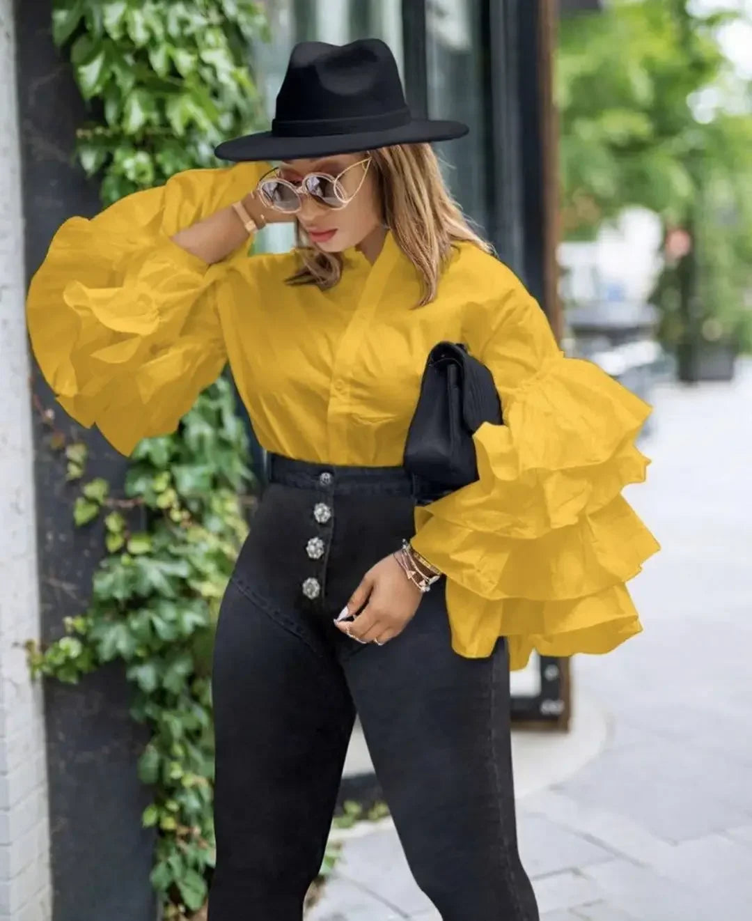 Women’s Solid Full Ruffled Sleeves Shirt
