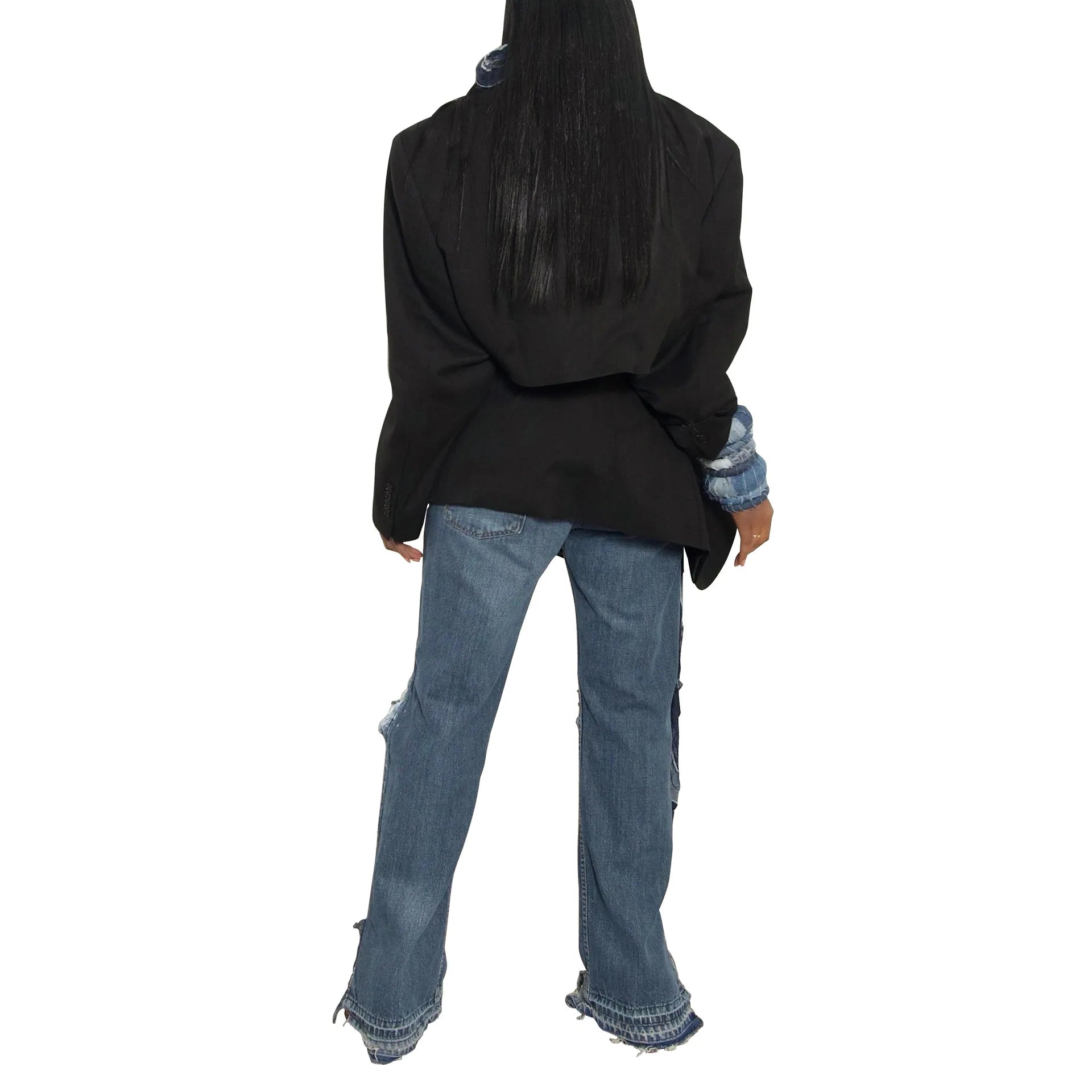 Full Sleeve Blazer & Denim Tie Up Pants Set