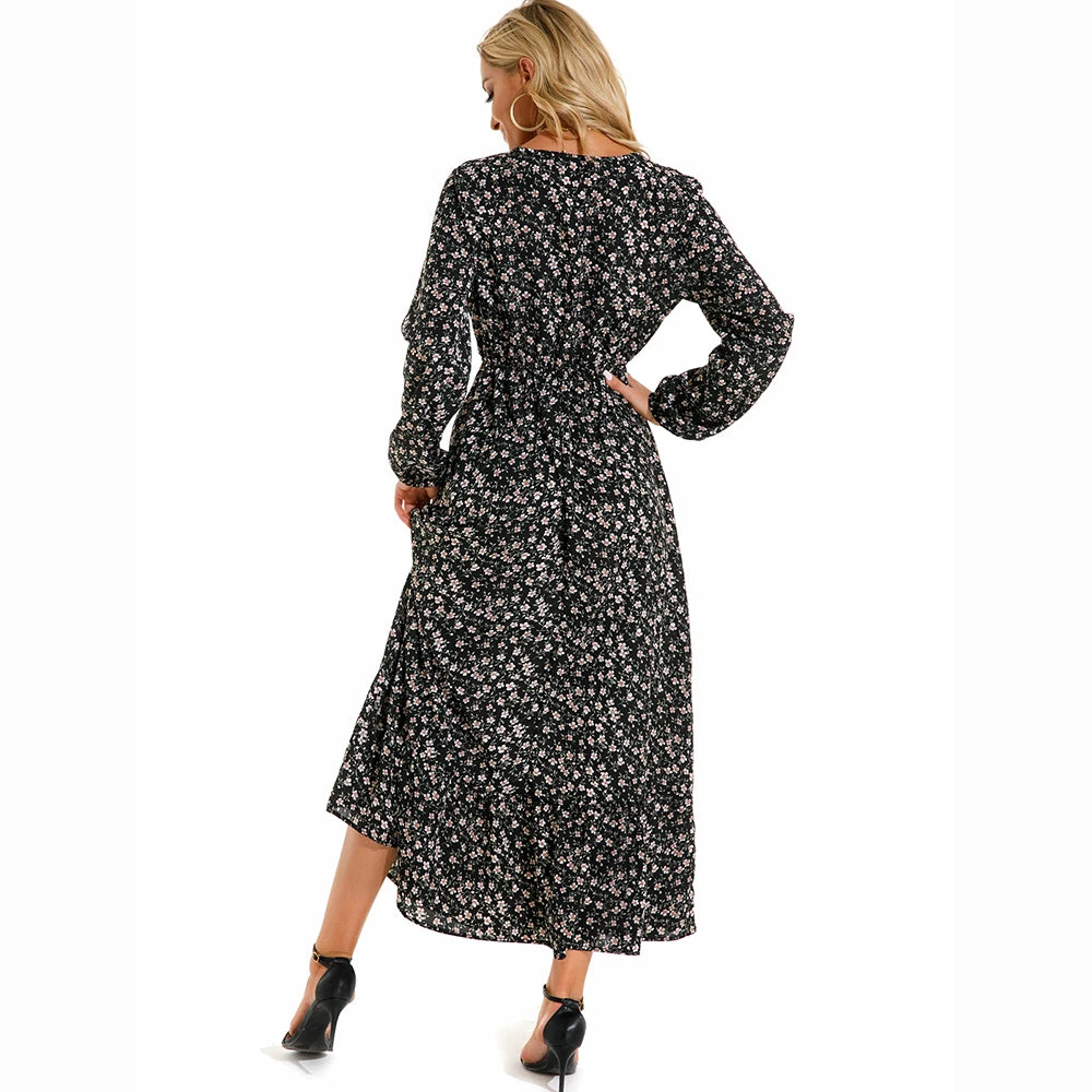 Bohemian  Chiffon Casual Long-Sleeve High Waist Maxi Dress