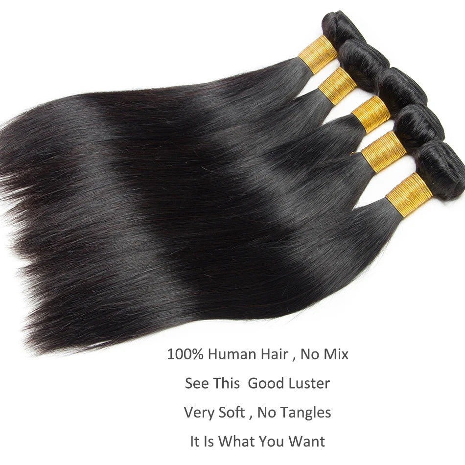 Bone Straight Human Hair Bundles Brazilian Natural Color 100% Remy