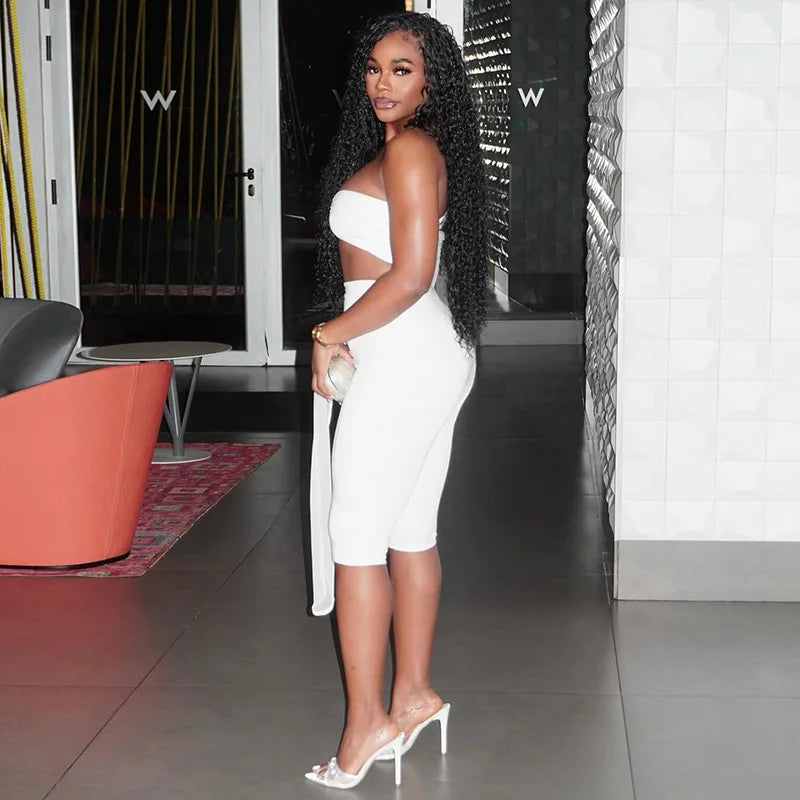 Women's One sleeve strapless Top and Capri Pant Two 2 Piece Set