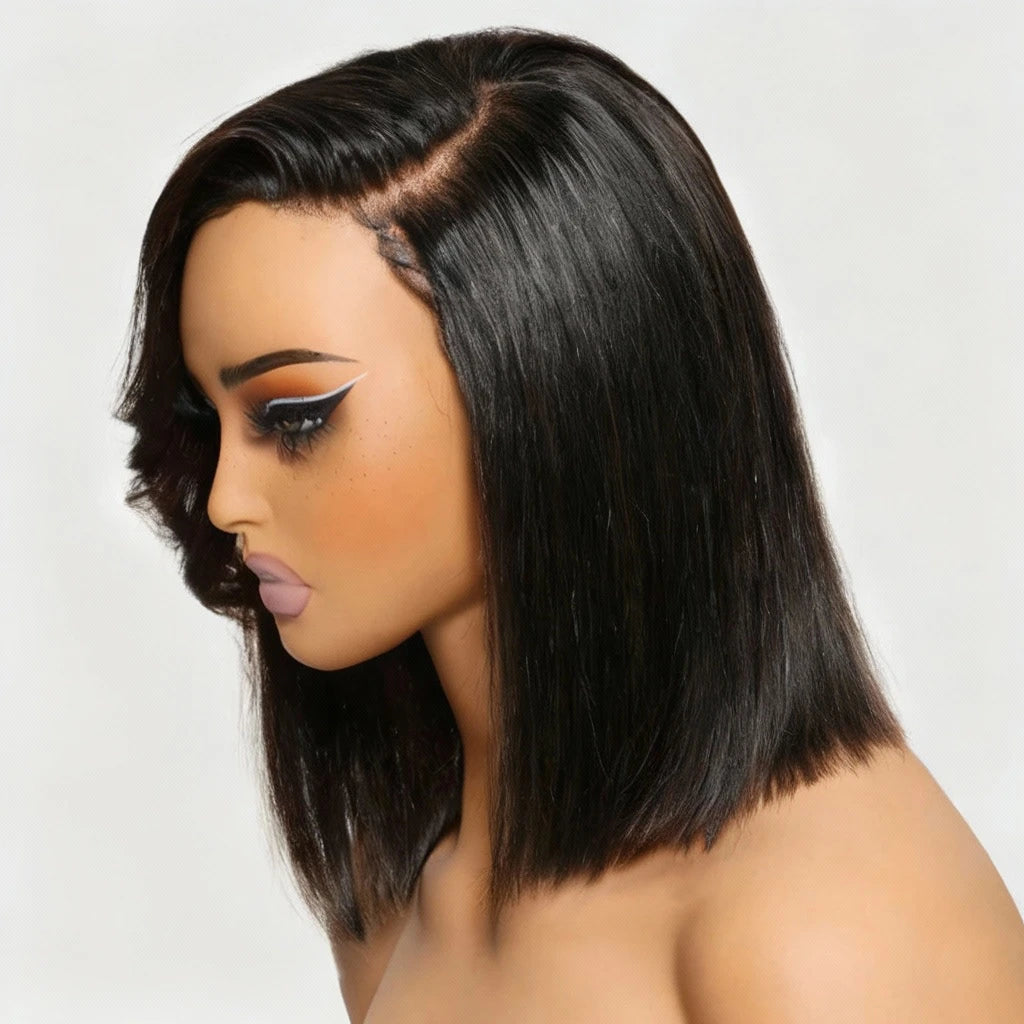 Lace Closure Bob Wig With Side Swept Bangs
