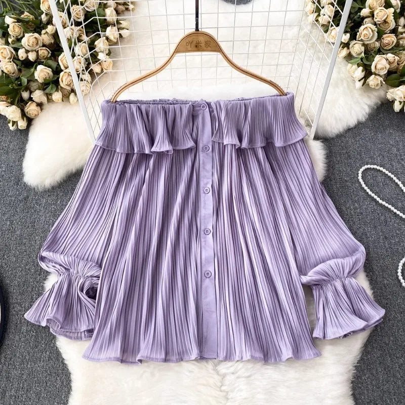 Women‘s Ruched Flare Sleeve Loose Blouse