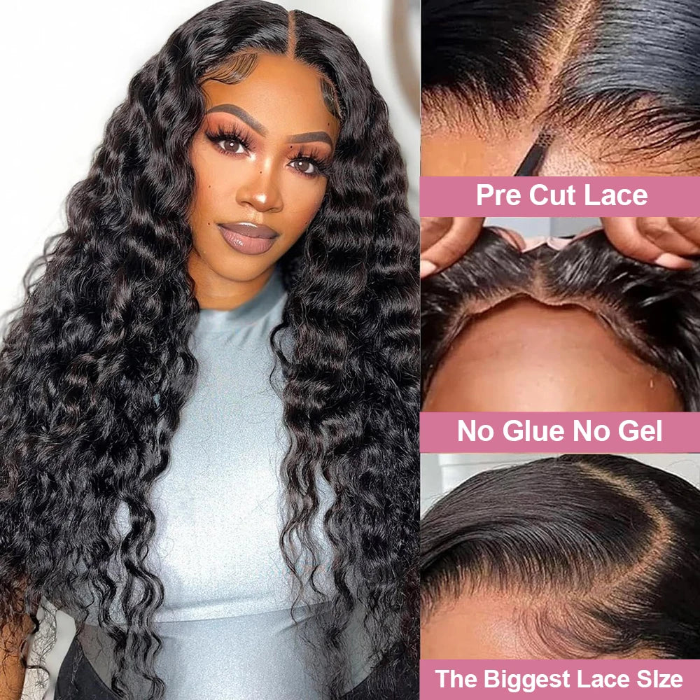 Human Hair Ready To Wear Deep Wave Remy Brazilian Lace Front Wig