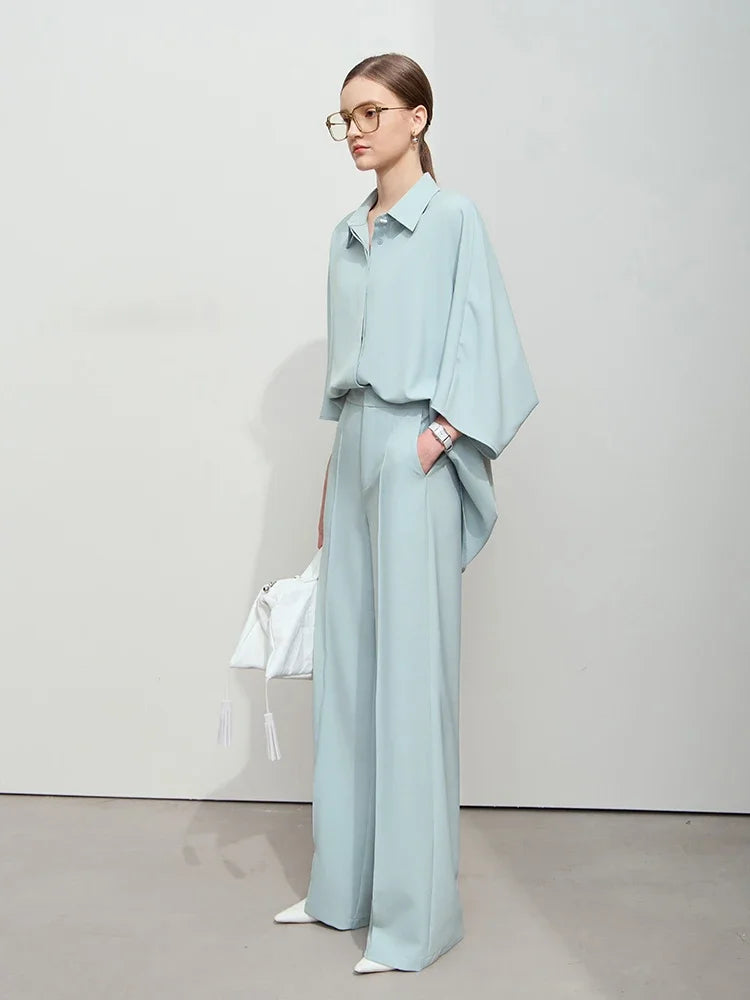 Women’s Lapel Loose Rotator Sleeve Shirt & Anti Wrinkle Pants *Sold Seperately*