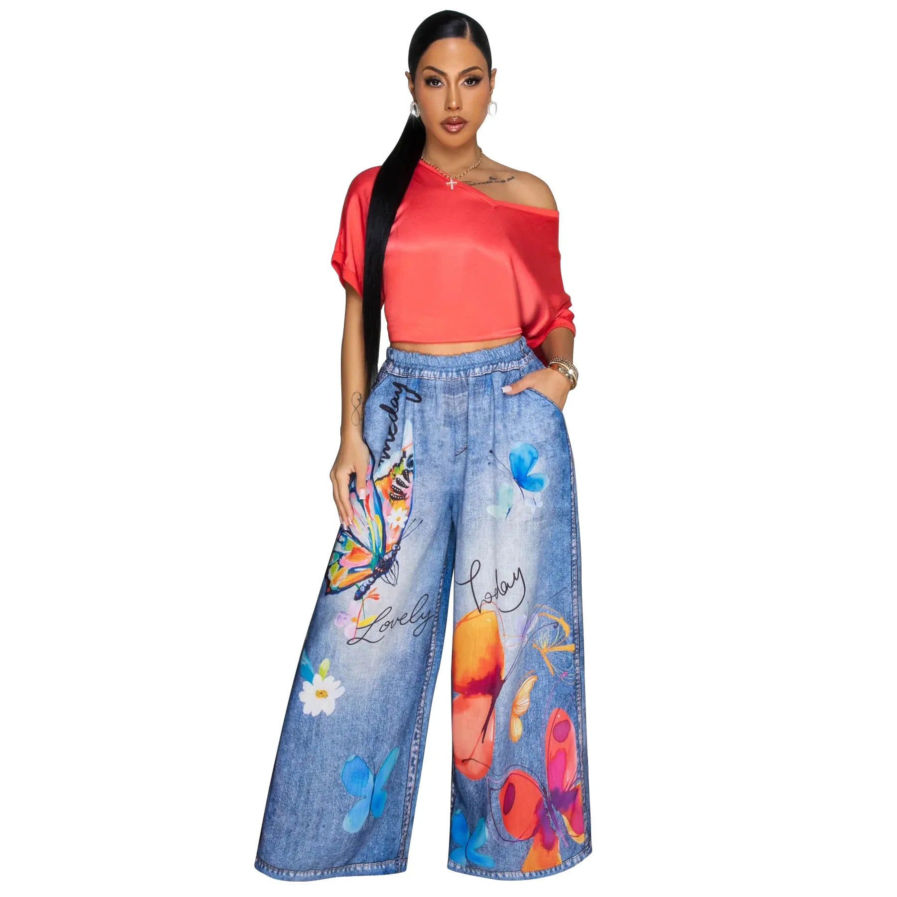 Women’s 3D floral Print Wide Leg Jogger Pants