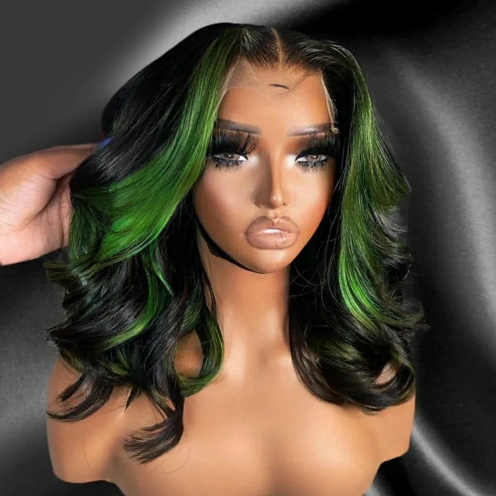 Highlight Green Body Wave Bob Lace Frontal Human Hair  13x4 Short Bob WIG