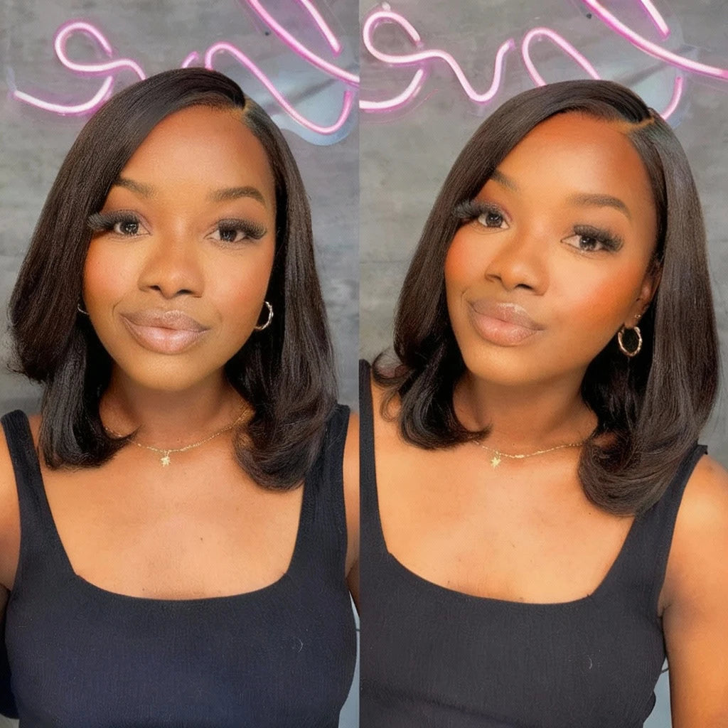 Yaki Straight Bob 7x5 Lace Closure Human Hair Ready To Wear Go Wigs
