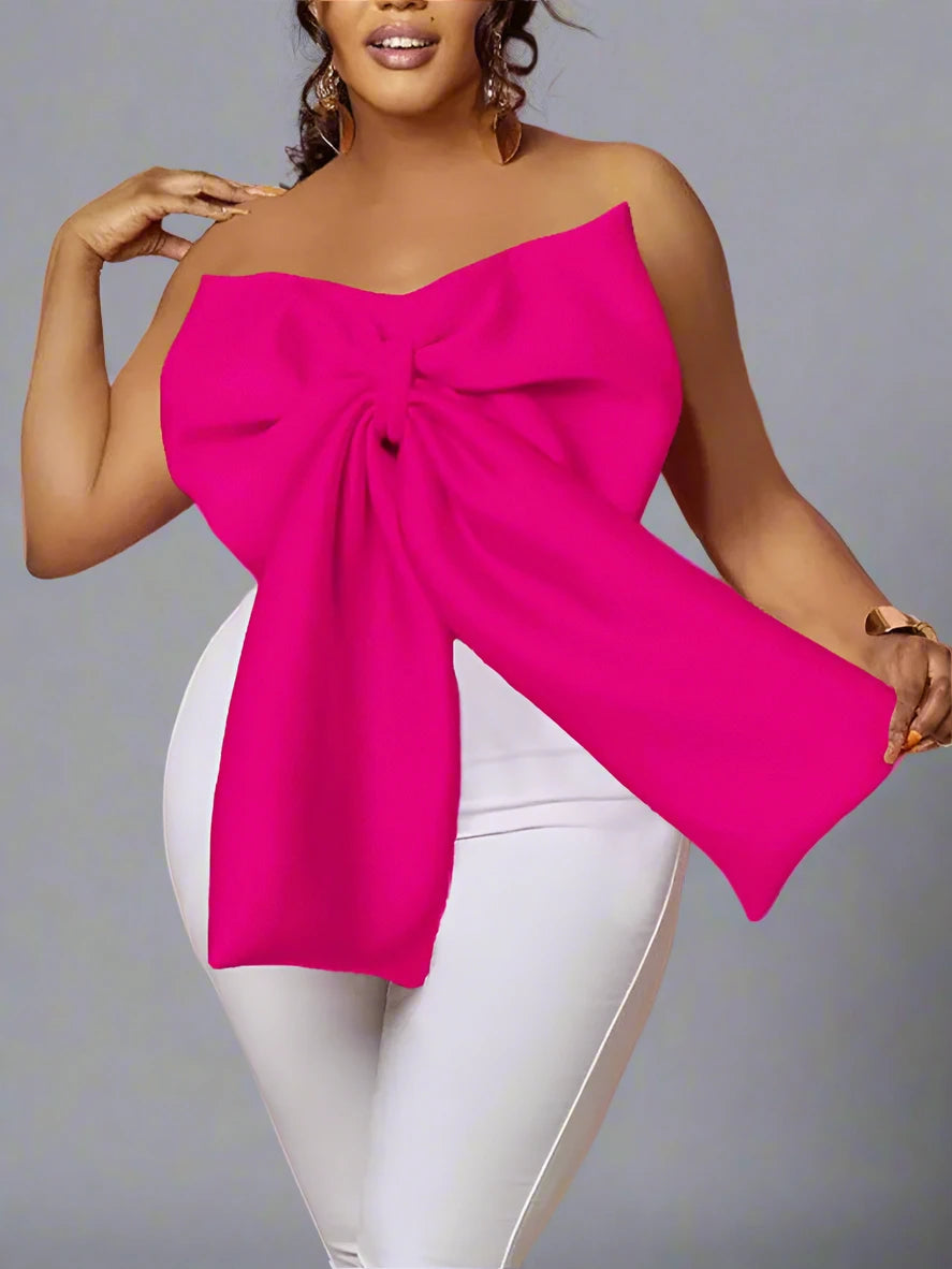 Women’s Bow Butterfly Splicing Strapless Crop Top