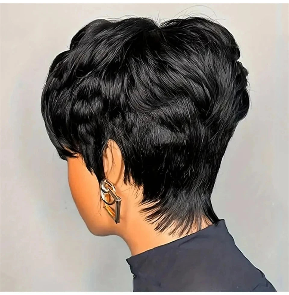 Remy Pixie Cut Short Straight Human Hair Wig For Women