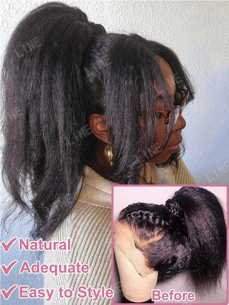 High Density Kinky Straight 360 Lace Front Human Hair Brazilian Yaki Straight 13x6 HD Wig