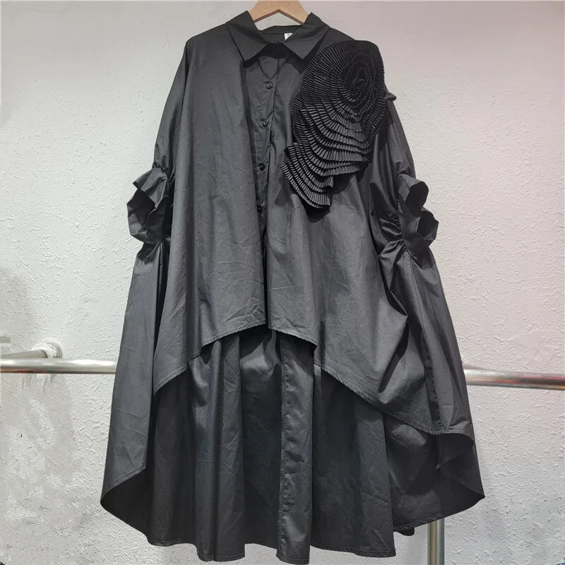 Women's Blouse Loose Irregular Solid Color Batwing Sleeve Flower Long Sleeve Casual Shirt