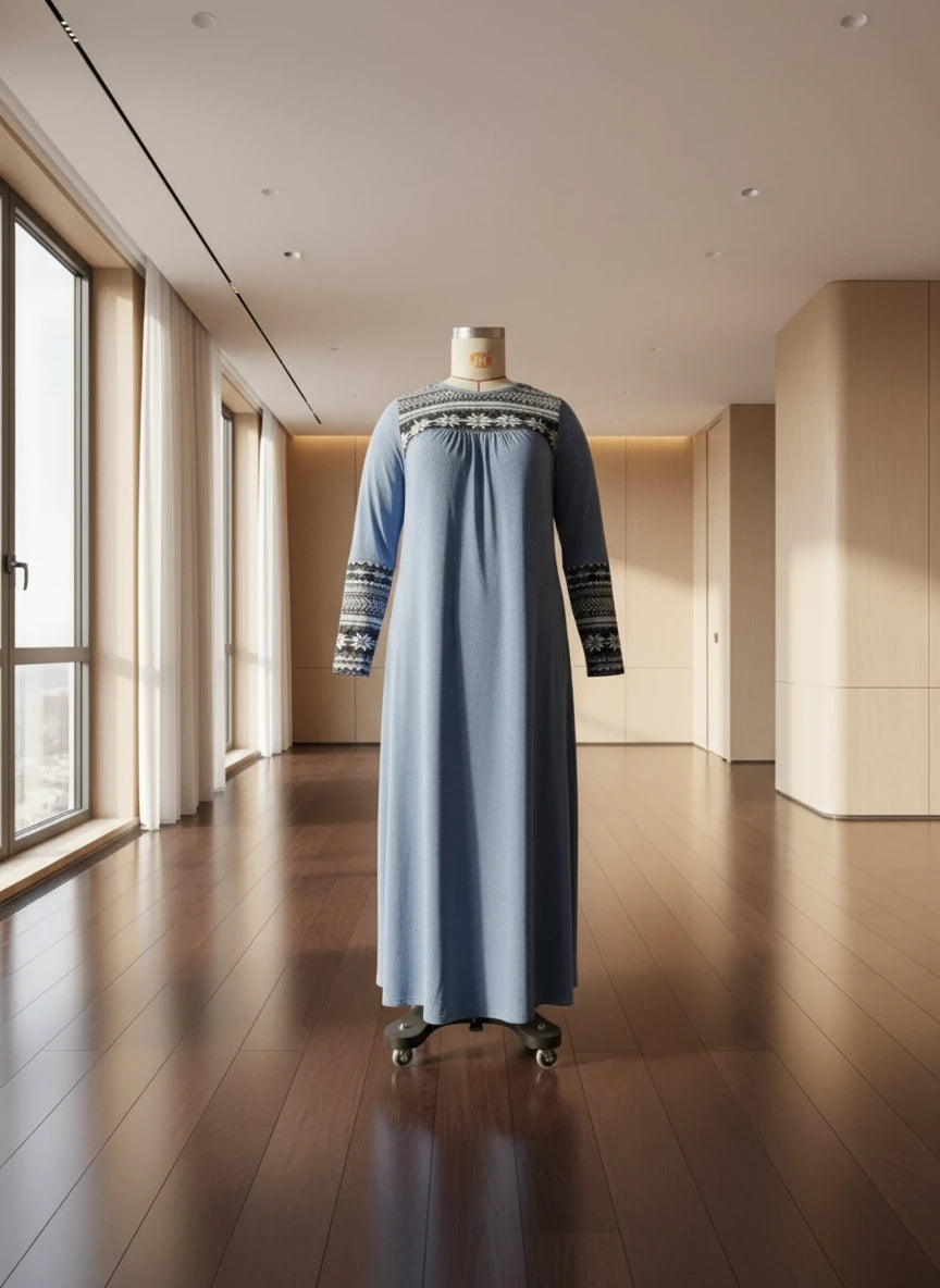 Plus Size Ethnic Print Crew Neck Long Sleeve Maxi Dress