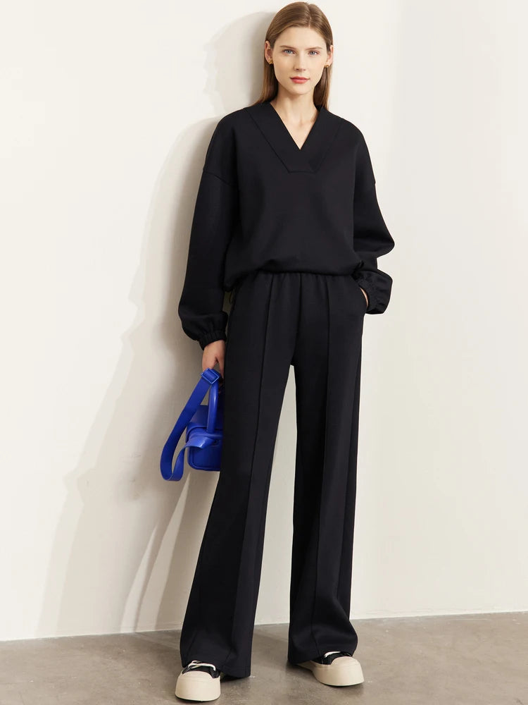 Women’s Minimalism Sweatshirt & Casual Straight Leg Pants