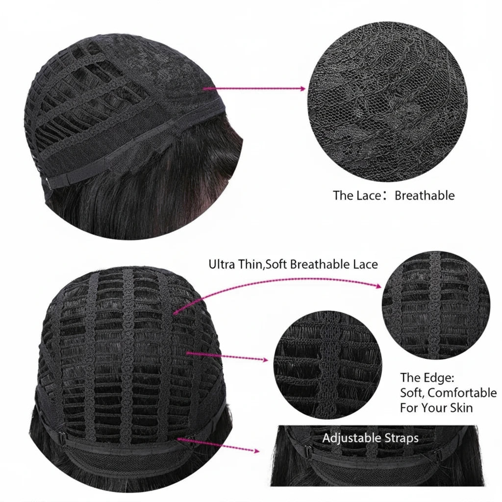 Straight Bob Wig With Bangs 100% Human Hair Blunt Cut Brazilian Hair