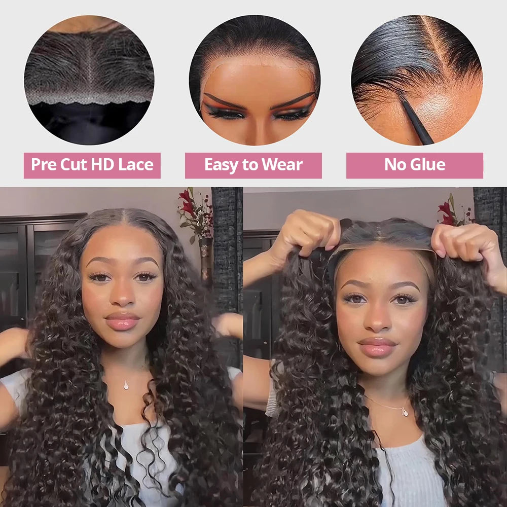 Human Hair Ready To Wear Deep Wave Remy Brazilian Lace Front Wig