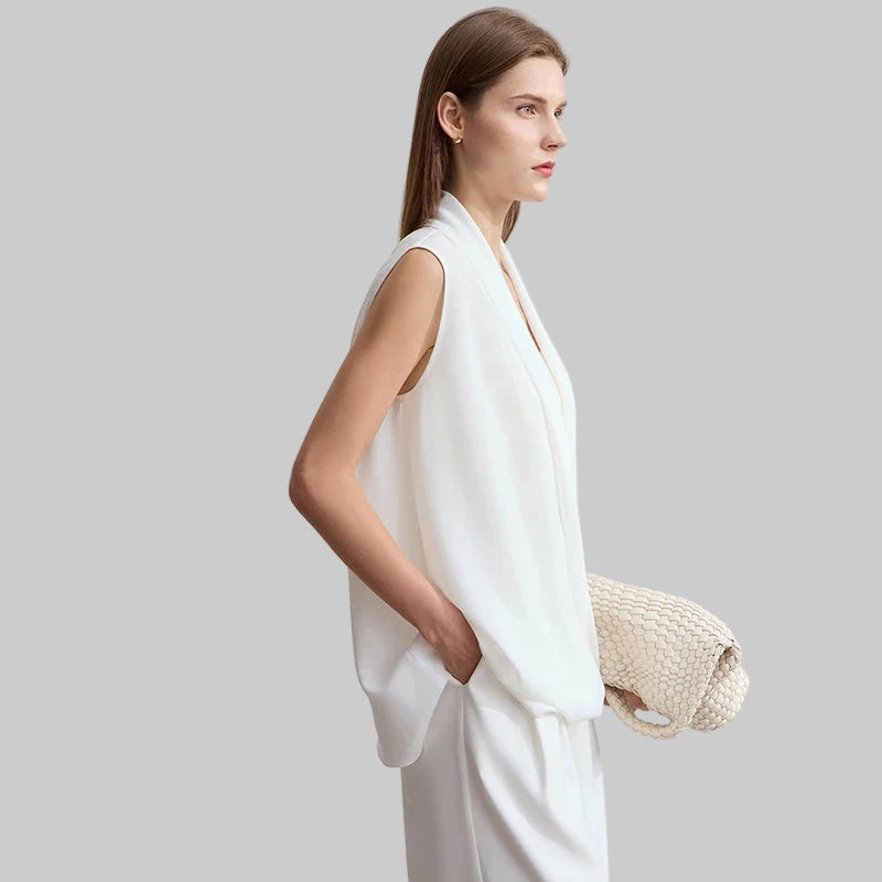 Women’s Drap Fold Collar V-Neck Chiffon Loose Blouse