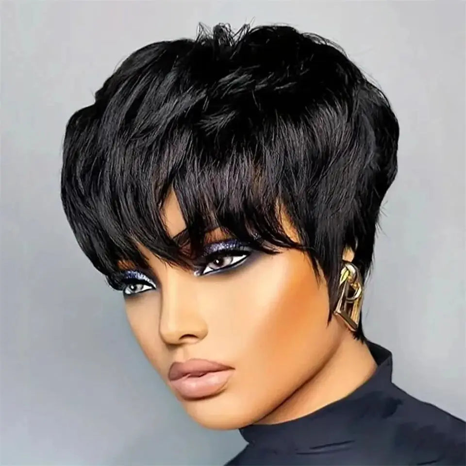 Pixie Cut Full Human Short Bob No Lace Brazilian Remy Hair Wig