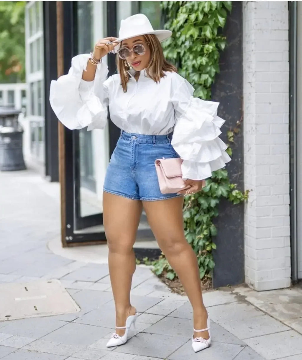 Women’s Solid Full Ruffled Sleeves Shirt