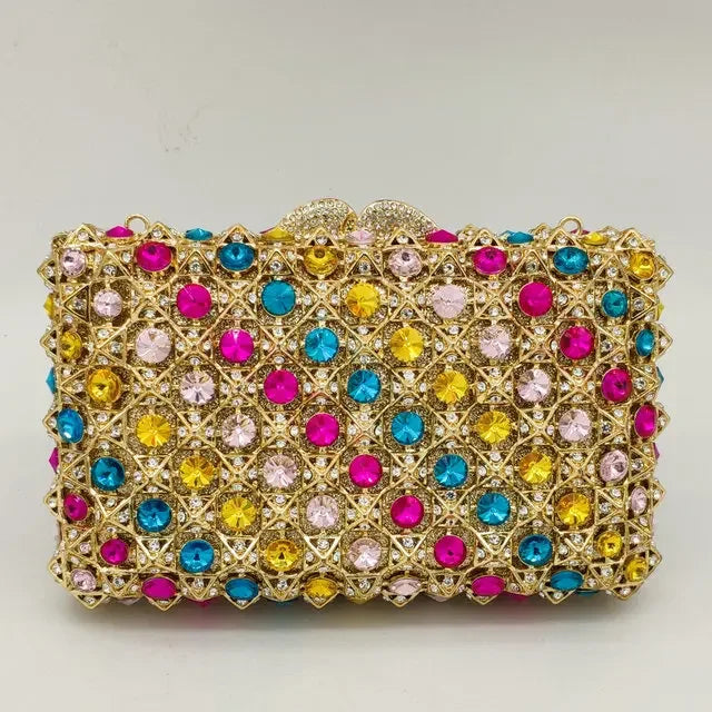 Hard Plaid Brown Crystal Clutch for Women