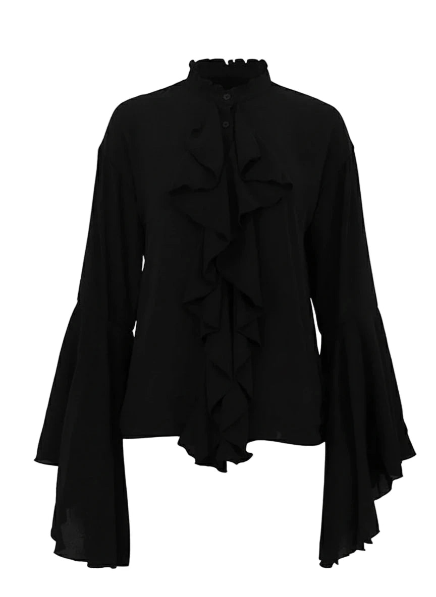 V Neck Chiffon Ruffled Long Sleeve Blouse