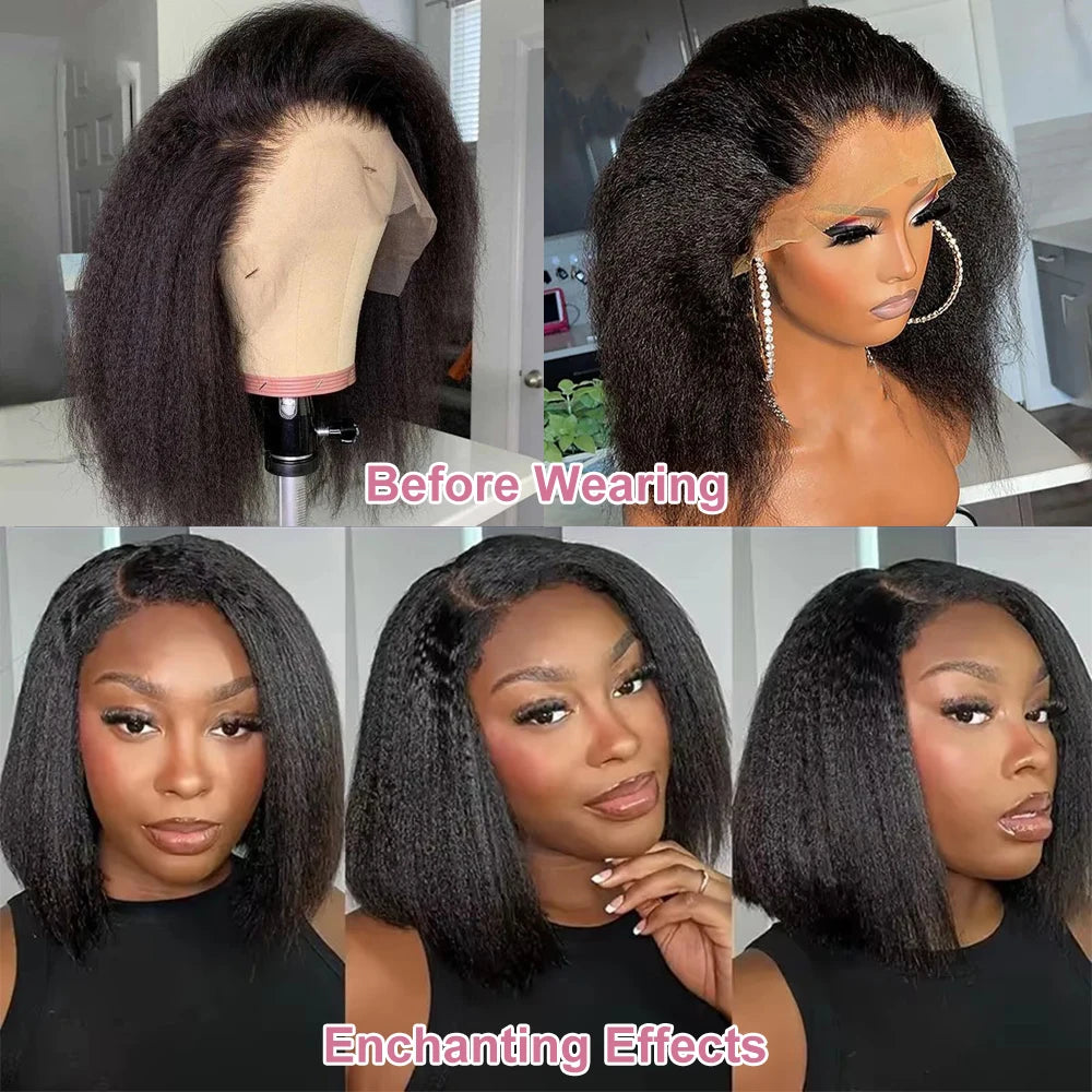 Kinky Straight Bob Lace Frontal Edges Curly Afro Yaki Wig
