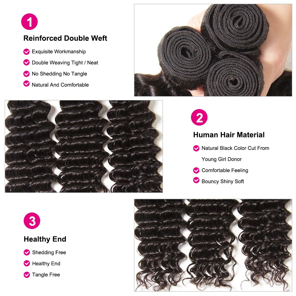 Peruvian Deep Wave Human Hair Hair Bundles 1/3/4 PCS 100% Human Hair