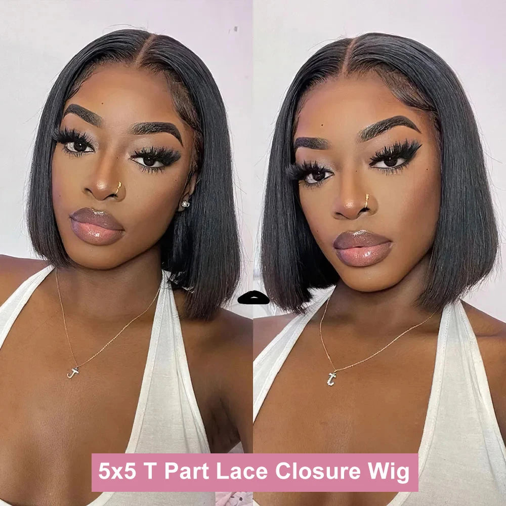 Short Straight Lace Frontal 13x4 Human Hair Wigs Pre plucked Bob
