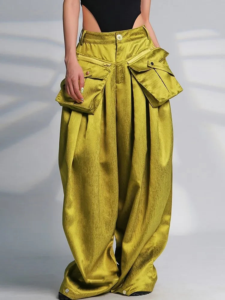 Women’s High Waist Patchwork Minimalist Wide Leg Pants