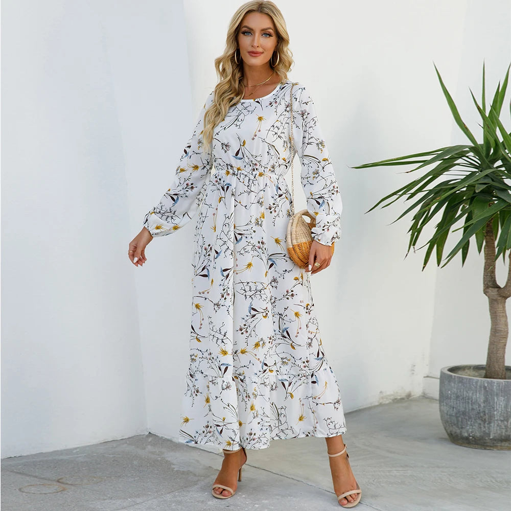 Bohemian  Chiffon Casual Long-Sleeve High Waist Maxi Dress