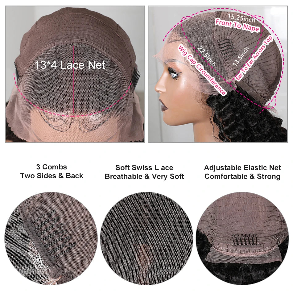 13x4 Lace Front Human Hair Pre Plucked Lace Frontal Brazilian Body Wave Wig 180% Density
