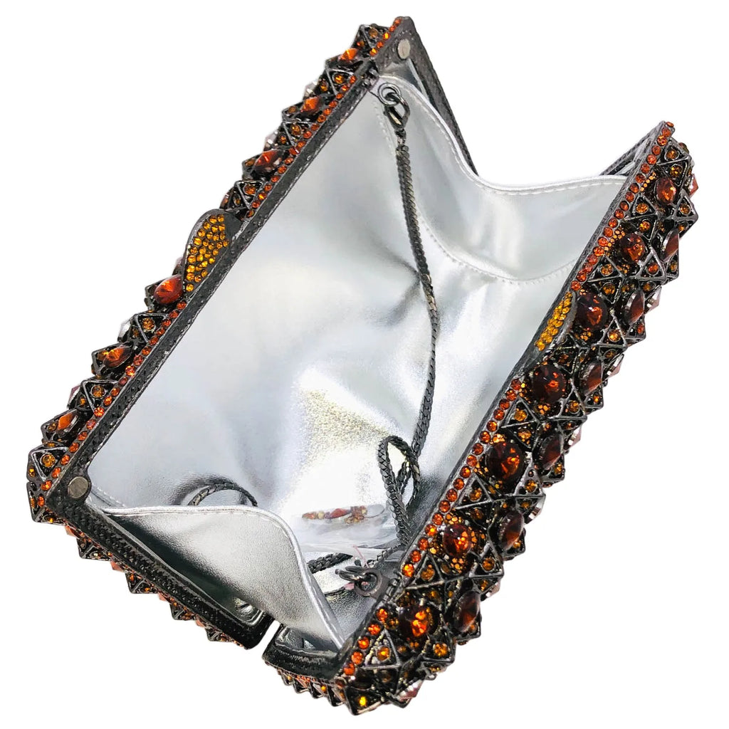 Hard Plaid Brown Crystal Clutch for Women