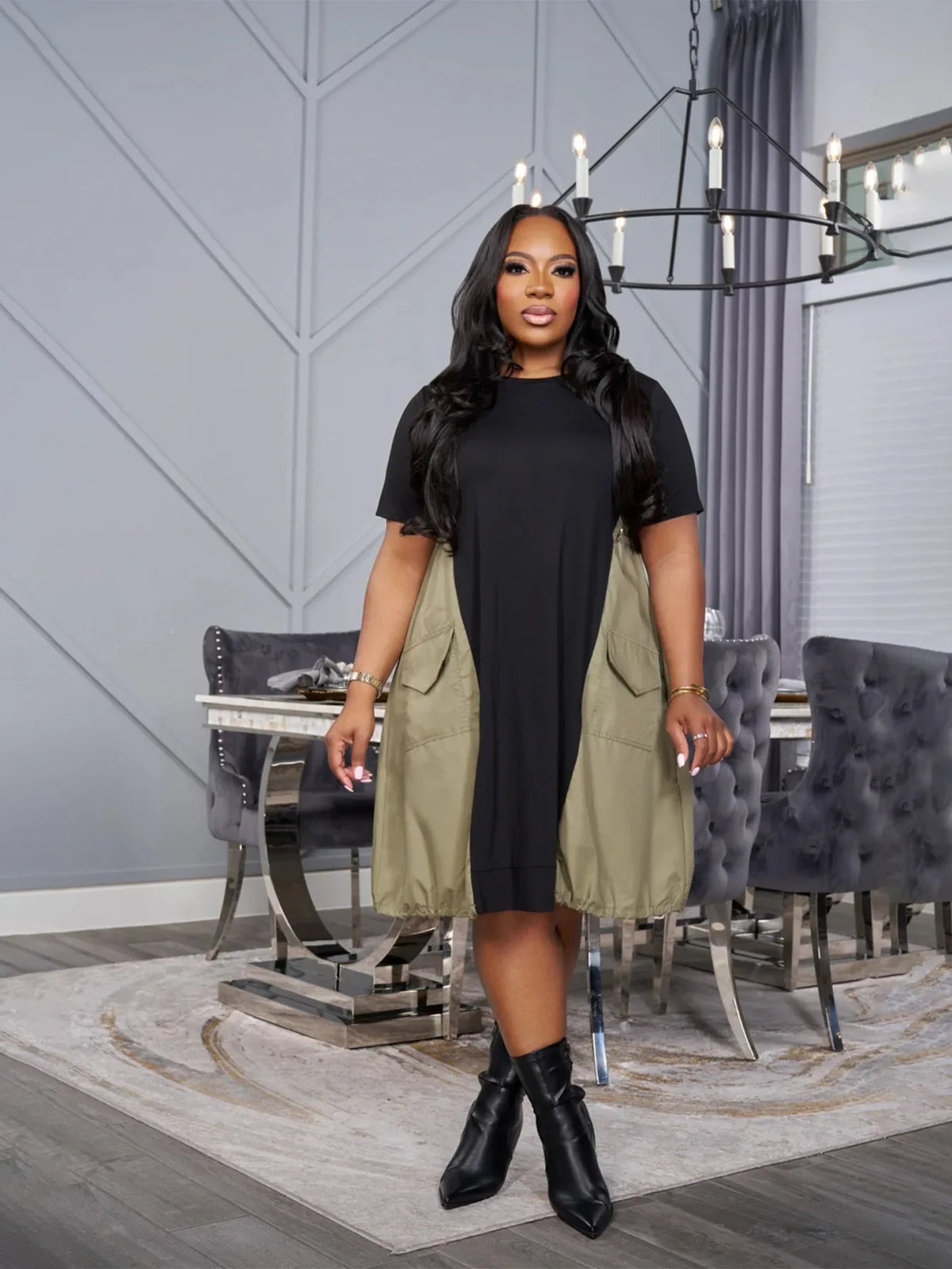 Women’s Short Sleeve Loose Plus Size Dress with Pockets