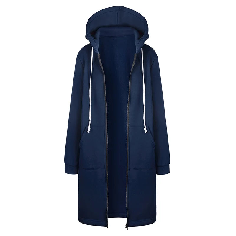 Long Hoodie Sweatshirt Coat Zip Up