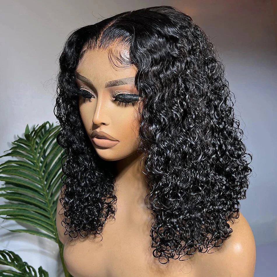 Short Deep Wave Bob Pre-plucked Curly Brazilian Remy Lace Front Human Hair Wig