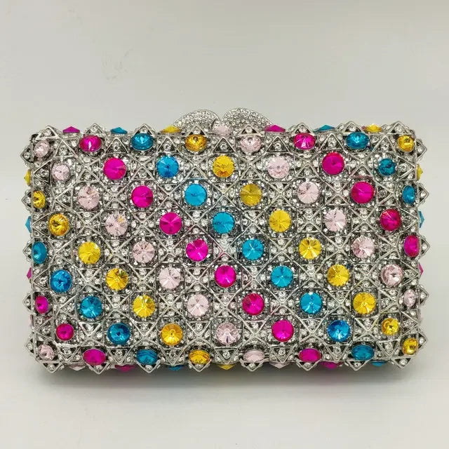 Hard Plaid Brown Crystal Clutch for Women