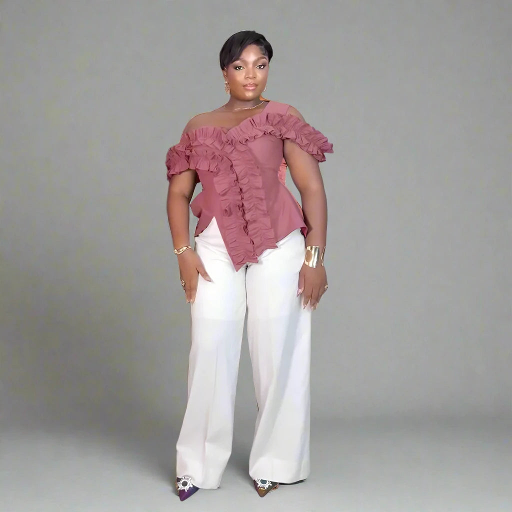 Women’s Short Sleeve Irregular Ruffles Splicing Top