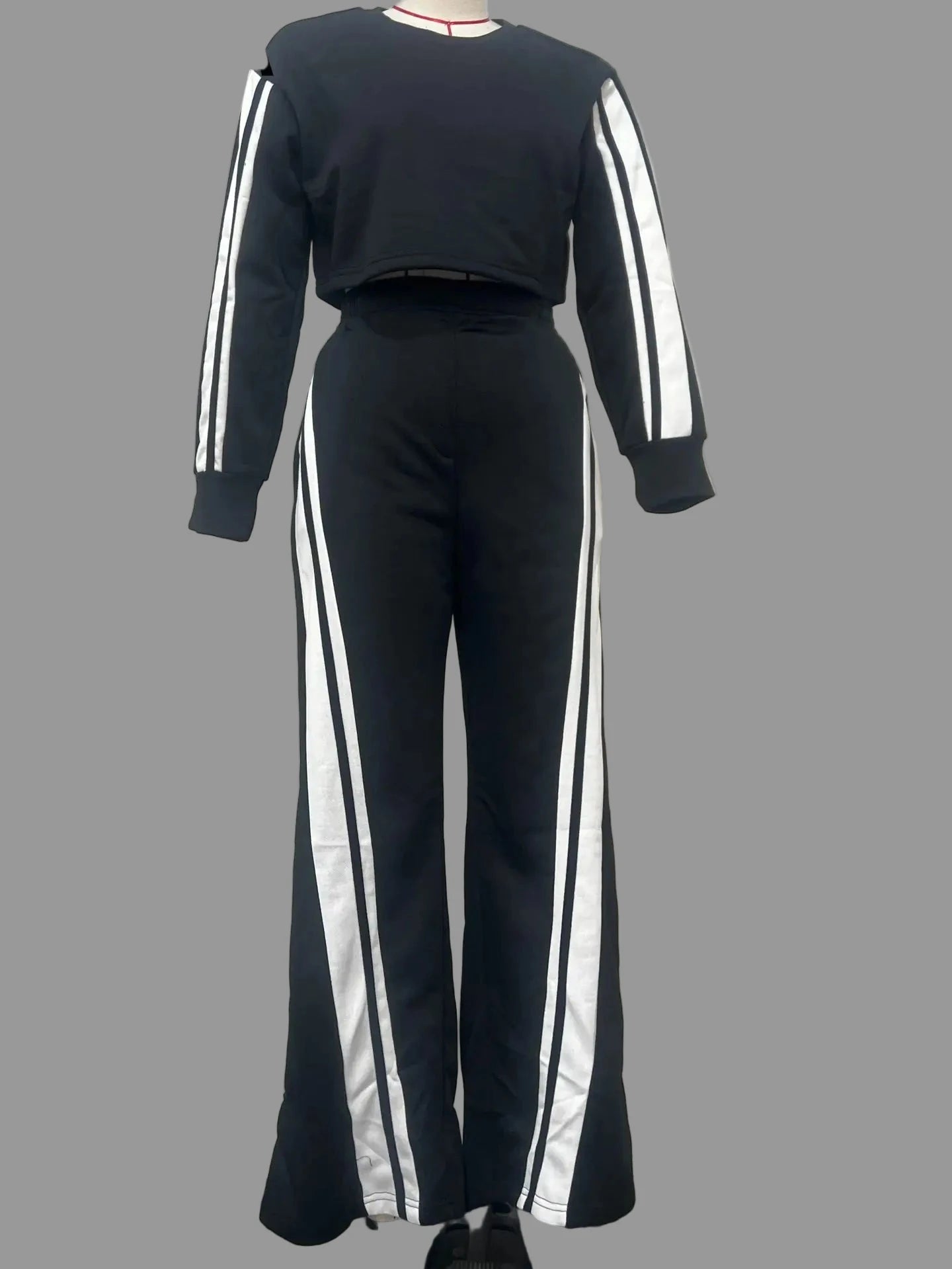 Active Striped Splicing Women's Long Sleeve Sweatshirt and Sweat Pants Tracksuit