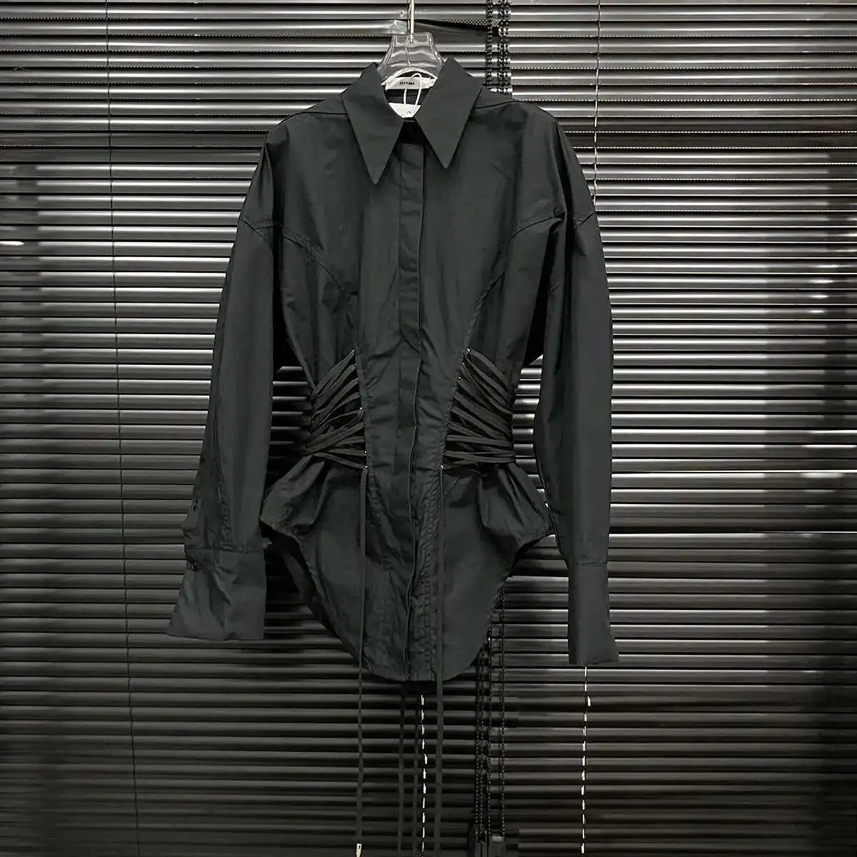 Women's Multiple Drawstrings Lapel Long Sleeves Blouse