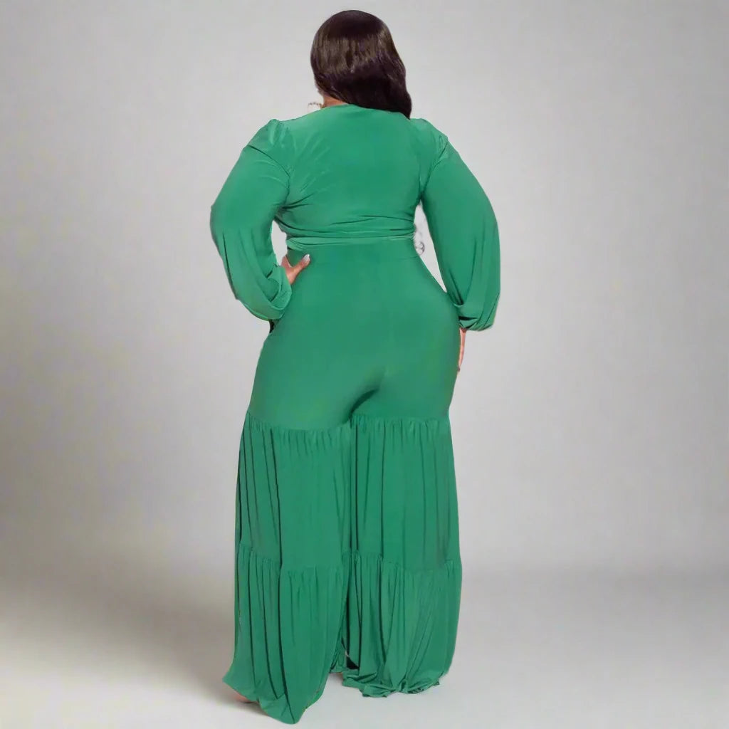 Plus Size Women’s Print Blouse and Wide Leg Pants Set
