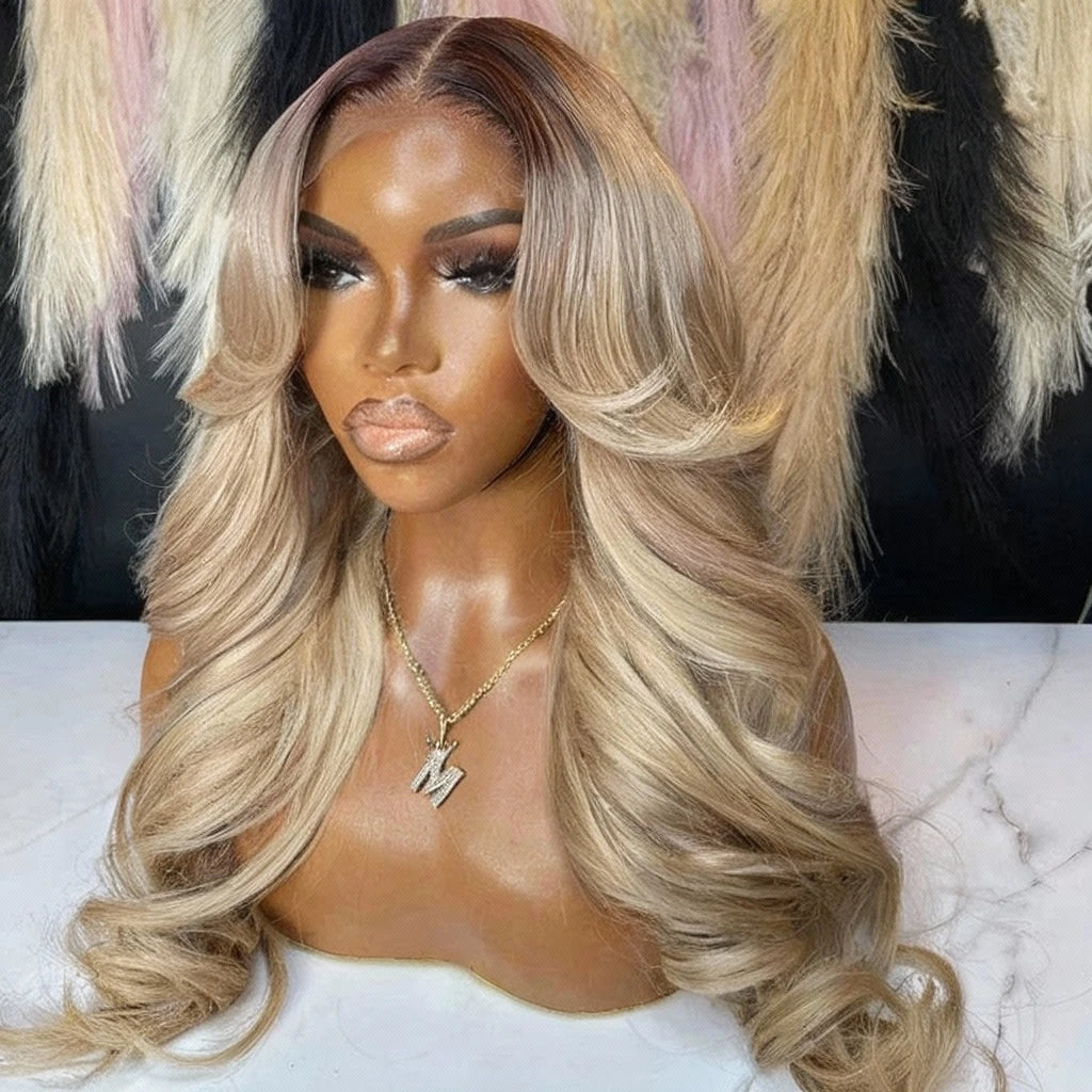 13X6 Lace Ombre Blonde Colored Pre Plucked Frontal Human Hair Wig for Women