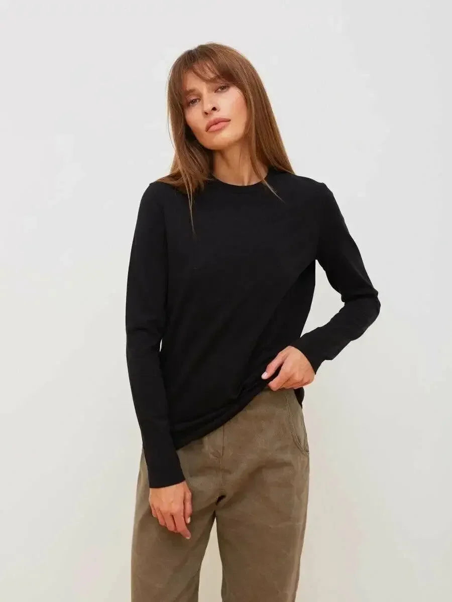 Basic Solid Long Sleeve Loose Oversized T Shirt
